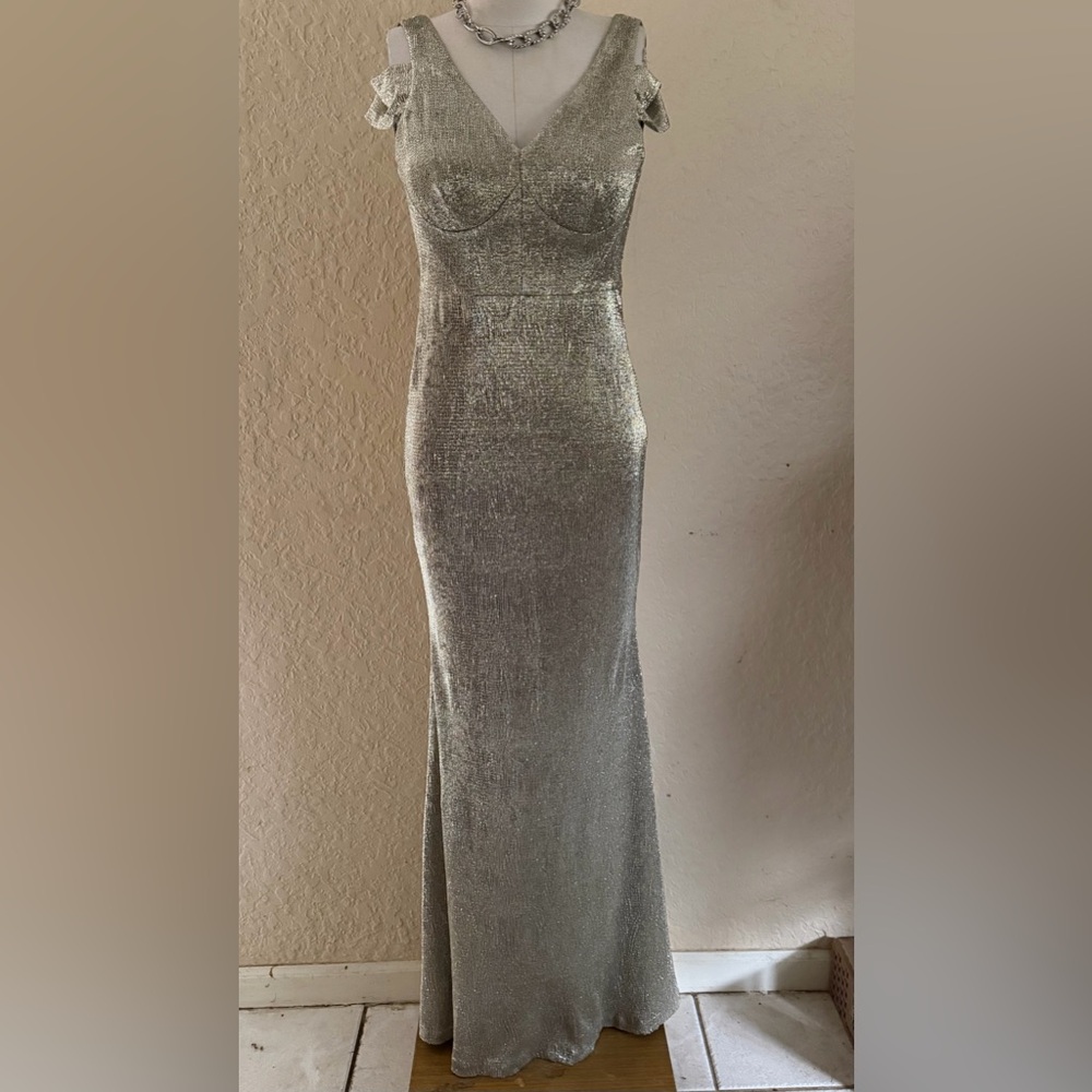 Calvin Klein Gold Foil Corset Gown Dress sz 2